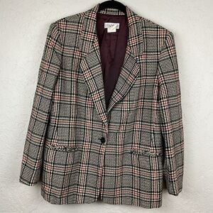 Private Concepts Vintage Plaid Blazer - Black, White, Red